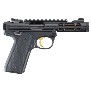 Ruger 43927 Mark IV 22/45 Lite 22 LR 10+1 4.40 in Steel/Threaded Barrel, Black Anodized Ventilated Aluminum w/Picatinny Rail Slide, Black Checkered 1911-Style Panel Grip, Pistol