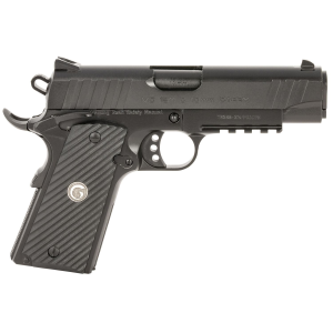 Girsan 390603 MC1911 Commander Carry Frame 10mm Auto 9+1, 4.40 Black Steel Barrel, Black Serrated Steel Slide & Frame w/Beavertail & Pic Rail, Black Grip, Ambi, Pistol