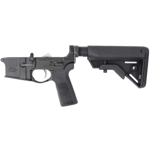 Sons of Liberty Gun Works M4LOWERLFTA5BRAVO, Complete Lower Receiver, Semi-automatic, 223 Remington/556NATO, Anodized Finish, Black, B5 Bravo Stock, BCM B5 Grip, Liberty Fighting Trigger, Aluminum Enhanced Trigger Guard, Vltor A5 Buffer System with A5H2 a