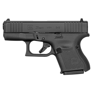 Glock 26 Gen5, Striker Fired, Semi-automatic, Polymer Frame Pistol, Sub-Compact, 9MM, 3.43 in Barrel, nDLC Finish, Black, Fixed Sights, 10 Rounds, 2 Magazines, Right Hand G265FSUS