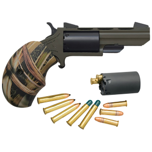 North American Arms NAATGHC Huntsman 22 Mag/22 LR 5 Shot 2 in, OD Green Frame/Barrel, Black Cylinder, Camo Grips, Fixed Marble Arms Sights, Includes Cylinder & Black Leather Holster