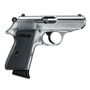 Walther Arms 5030320 PPK/S 22 LR 10+1 3.30 in Stainless Steel Threaded Barrel, Nickel Serrated Slide, Stainless Aluminum Frame w/Beavertail, Black Checkered Polymer Grip, Bobbed Hammer, Manual Thumb Safety, Right Hand, Pistol