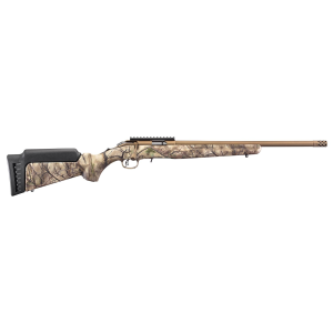 Ruger 8374 American Rimfire Full Size 17 HMR 9+1 18 in Bronze Cerakote Threaded Barrel, Picatinny Rail Steel Receiver, GoWild Camo I-M Brush Synthetic Fixed Stock, Right Hand, Rifle