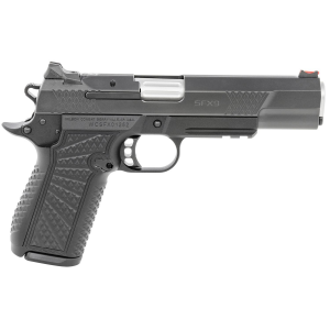 Wilson Combat SFX9-FSR5 SFX9 9mm Luger Caliber with 5 in Barrel, 15+1 Capacity, Black Finish Aluminum Picatinny Rail/Beavertail Frame, Serrated Black DLC Stainless Steel Slide & Black Polymer Grip