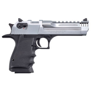 Magnum Research DE50L5BC Desert Eagle L5 50 AE 7+1, 5 in Stainless Steel w/Integral Muzzle Brake & Picatinny Rail, Barrel Brushed Chrome Serrated Carbon Steel Slide, Black Anodized Aluminum Frame w/Beavertail, Black Hogue Finger Grooved Grip, S, Pist