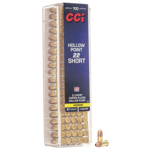 CCI 0028 VNT 22Short 27gr Copper Plated Hollow Point 100 Per Box/50 Case Rimfire Ammunition
