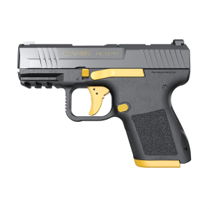 CANIK METE MC9, Semi-auto, Striker Fired, Poylmer Frame Pistol, Micro Compact, 9MM, 3.18 in Barrel, Matte Finish, Black With Gold Accents, Optic Ready, 2 Mags, (1)-12 Round, (1)-15 Round, Includes 3 G