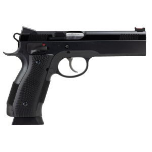CZ-USA 91731 A01-LD Custom Full Size Frame 9mm Luger 19+1, 4.93 in Black Match Grade Bull Steel Barrel, Blued Serrated Steel Slide & Frame w/Beavertail, Black Checkered Grip, Pistol