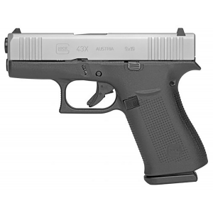 Glock PR43509XSL G43X 9mm Luger 3.41 in 10+1 Silver PVD Slide Black Polymer Grip - Glock