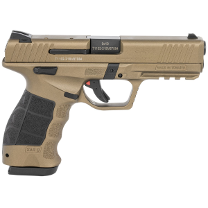 SAR USA SAR9BR SAR9 9mm Luger 17+1, 4.40 in Black Steel Barrel, Bronze Serrated Steel Slide, Bronze Polymer Frame w/Picatinny Rail, Black w/Interchangeable Backstrap Grip, Safety, Right Hand, Pistol
