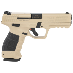 SAR USA SAR9SA SAR9 Safari 9mm Luger Caliber with 3.80 Barrel, 17+1 Capacity, Overall Flat Dark Earth Finish, Picatinny Rail/Finger Grooved Frame, Serrated Steel Slide & Black Polymer Grip