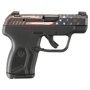 Ruger 13745 LCP Max Compact 380 ACP 10+1 2.80 Black Oxide Steel Barrel, American Flag Cerakote Serrated Slide, Black Poly Frame w/Serrated Trigger Guard w/Black Nylon Grips, Pistol