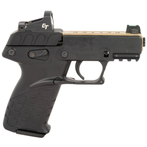 Kel-Tec P17BBLKRDTANS P17 w/Optic Sports South Exclusive Compact Frame 22 LR 16+1 3.80 in Black Threaded Barrel, Tan Serrated Slide, Tan w/Black Controls Polymer Frame w/Picatinny Rail, Tan GRN Grip, Crimson Trace Red Dot, Pistol - Kel-Tec