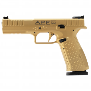 American Precision Firearms Strike One, Ergal, Semi-auto, Striker Fired, Full Size, Aluminum Frame Pistol, 9MM, 5 in Barrel, No Manual Safety, Brushed Finish, Gold Slide and Frame, Fiber Optic Front S - American Precision Arms