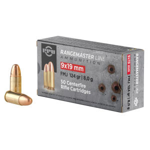 PPU PPRM9M Rangemaster 9mmLuger 124gr Full Metal Jacket 1000/Box Centerfire, Handgun Ammunition - Ppu