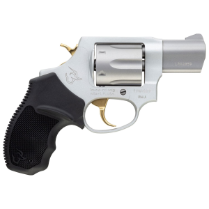 Taurus 2-856029ULGLD 856 Ultra-Lite 38 Special Caliber with 2in Barrel, 6rd Capacity Cylinder, Overall Matte Finish Stainless Steel, Gold Trigger/Hammer Frame  Finger Grooved Black Rubber Grip