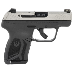 Ruger 13720 LCP Max Compact 380 ACP 10+1 2.80 in Black Oxide Barrel, Savage Silver Cerakoate Serrated Steel Slide, Black Polymer Frame w/Serrated Trigger Guard Black Nylon Grips, Pistol