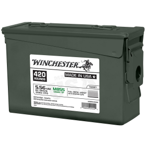 Winchester WM855420CS USA M855 Green Tip 5.56x45mmNATO 62gr Full Metal Jacket 420 Per Box/2 Case * Can Centerfire, Rifle Ammunition