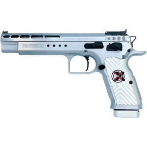 Tanfoglio IFG TFGOLDMX9 Gold Match Xtreme 9mm Luger 16+1 6 in Stainless Polygonal, Rifled Barrel, Stainless Ported Slide, Stainless Steel Frame w/Beavertail, White Polymer Grip, Right Hand, Pistol - Ifg