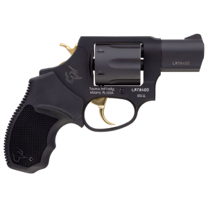 Taurus 2-856021ULGLD 856 Ultra-Lite 38 Special Caliber with 2in Barrel, 6rd Capacity Cylinder, Overall Matte Black Metal Finish, Gold Trigger/Hammer Frame  Finger Grooved Black Rubber Grip