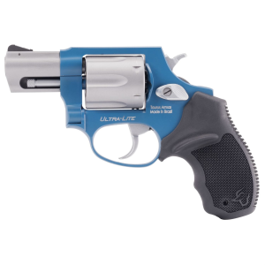 Taurus Model 856, Double Action, Metal Frame Revolver, Small Frame, 38 Special +P, 2 in Barrel, Steel, Matte Finish, Sky Blue and Stainless Steel, Rubber Grips, Fixed Sights, 6 Rounds 2-85629ULC23