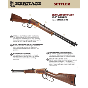 Heritage Mfg STR22LCH16 Settler Compact 22 LR 13+1 16.50 Black Oxide Alloy Steel Barrel, Color Case Hardened Aluminum Receiver ,Walnut Fixed Stock, Right Hand, Rimfire Rifle