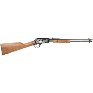 Rossi RP22181WDEN16 Gallery Full Size 22 LR 15+1, 18 in Polished Black Steel Barrel Polished Black w/Father And Son Hunting Scene Engraving Steel Receiver, Hardwood Fixed Stock, Right Hand, Rifle