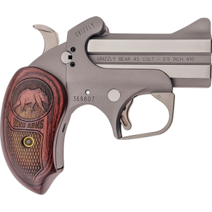 Bond Arms BAGR Grizzly 45 Colt (LC)/410 Gauge 2rd 3in Stainless Steel Double Barrel  Frame, Rebounding Hammer, Blade Front/Fixed Rear Sights, Rosewood Grips, Manual Safety