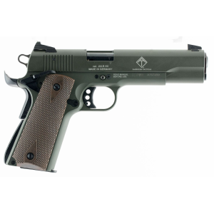 GSG GSG2210M1911G 1911 22 LR 10+1 5 in Threaded Barrel, OD Green Serrated Slide, OD Green Zinc Alloy w/Beavertail Frame, Double Diamond Walnut Grip, Pistol