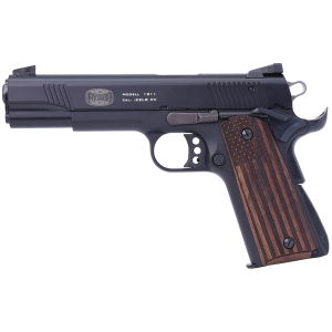 Mauser Rimfire 4110608 1911 22 LR 10+1 5 in Black Steel Barrel, Black Serrated Aluminum Slide, Black Aluminum Frame w/Beavertail, Molded Wood Flag Grip, Ambidextrous