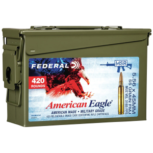 604544671858 FEDERAL Xm193bk420ac1x American Eagle 5.56x45mm Nato 55 Gr Full Metal Jacket Boat-tail (fmjbt) 420 Bx/ 1 Cs Ammo Can 604544671858 167789