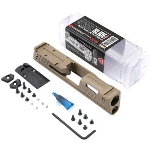 Strike Industries P365SLIDEFDE Strike Replacement Slide Flat Dark Earth Stainless Steel with Ports & Optics Cut for Sig P365 Includes Charging Handle