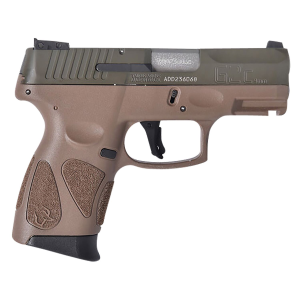 Taurus 1G2C93B12B G2C Compact 9mm Luger 12+1 3.26 in Matte Stainless Barrel, Burnt Bronze Cerakote Serrated Slide, Green Polymer Frame w/Picatinny Rail
