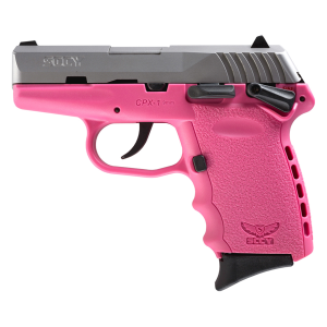 SCCY CPX-1, Double Action Only, Semi-automatic, Polymer Frame Pistol, Compact, 9MM, 3.1 in Barrel, Satin Slide, Pink Frame, 3 Dot Sights, Manual Thumb Safety, 10 Rounds, 2 Magazines CPX-1 TTPK