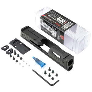 Strike Industries P365SLIDEBK Strike Replacement Slide Black Stainless Steel with Ports & Optics Cut for Sig P365 Includes Charging Handle