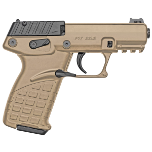 Kel-Tec P17TAN P17 Compact Frame 22 LR 16+1, 3.80 in Black Steel Threaded Barrel, Tan Serrated Slide, Tan w/Black Controls Polymer Frame w/Picatinny Rail, Tan GRN Grip, Lever Safety, Pistol