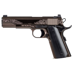 Dan Wesson Heirloom, Semi-automatic, Steel Frame Pistol, 1911, Full Size, 45 ACP, 5 in Barrel, PVD Finish, Bronze, Engraved Scrollwork, G10 Grips, Ambidextrous Safety, Brass Bead Front w/U Notch Rear Sight, 8 Rounds, 1 Magazine 01937