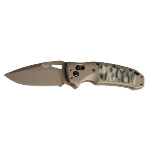 Hogue K320 AXG, Sig Sauer P320 Firearm Match, Folding Knife, CPM-S30V, Cerakote Finish, Flat Dark Earth, Plain Drop Point Edge, 3.5 in Blade, Flat Dark Earth Aluminum Grips with G-Mascus Green G10 Inserts 36375