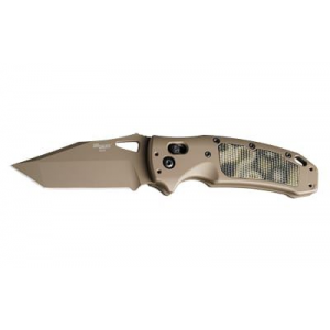 Hogue K320 AXG, Sig Sauer P320 Firearm Match, Folding Knife, CPM-S30V, Cerakote Finish, Flat Dark Earth, Plain Tanto Edge, 3.5 in Blade, Flat Dark Earth Aluminum Grips with G-Mascus Green G10 Inserts 36365