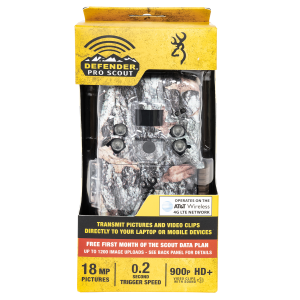 Browning Trail Cameras DWPSATT Defender Pro Scout AT&T Camo 18MP Resolution SD Card Slot/Up to 512GB Memory Features .25 in-20 Tripod Socket