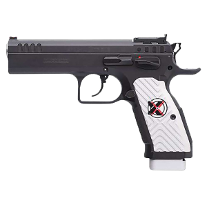 Tanfoglio IFG TFSTOCK2X9 Stock II Xtreme 9mm Luger 16+1/17+1, 4.44 in Black Polygonal, Rifled Barrel, Black Serrated Slide, Black Steel Frame w/Beavertail, White Polymer Grip, Pistol - Ifg