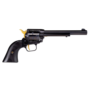 Heritage Mfg RR22B6GLD Rough Rider 22 LR 6 Shot, 6.50 in Black Oxide Steel Barrel, Black Steel Frame, Black Oxide Cylinder, Black Laminate Wood Grip, Manual Thumb Safety, Exposed Hammer, Features Gold Accents , Revolver