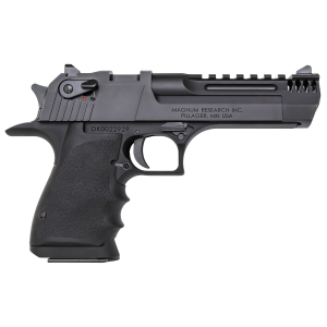 Magnum Research DE50L5IMB Desert Eagle L5 50 AE 7+1, 5 in Black Steel w/Integral Muzzle Brake & Picatinny Rail Barrel, Black Serrated Carbon Steel Slide, Black Anodized Aluminum Frame w/Beavertail, Black Hogue Finger Groove Grip, Safety, Right, Pisto