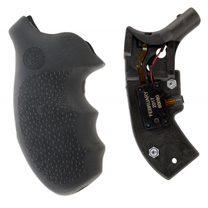 Hogue 60080 OverMolded Laser Enhanced Monogrip 5mW Red Laser with 630-670nM Wavelength & Finger Groove Black Rubber with Cobblestone Finish for Round Butt S&W J Frame