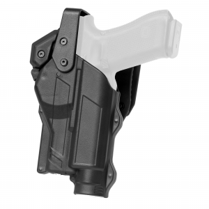 Rapid Force Rapid Force Duty Holster, Outside the Waistband Holster, Level 3 Retention, Fits Glock 17/22/31 with Light and Red Dot Sight, XL Optics Hood, Mid Ride, Right Hand, Polymer, Black RFS-0601-R-MB-100-D