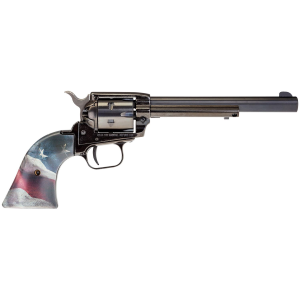 Heritage Mfg RR22B6US02 Rough Rider 22 LR 6 Shot, 6.50 Black Oxide Steel Barrel, Black Oxide Zinc Alloy Frame, Black Oxide Cylinder, Black US Flag Grip, Exposed Hammer, Rimfire Revolver