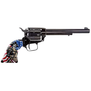 Heritage Mfg RR22B6CSS Rough Rider Independence Day 22 LR 6 Shot, 6.50 Black Oxide Steel Barrel, Black Oxide Zinc Alloy Frame, Black Oxide Cylinder, Custom Designed US Flag w/Soldier Grip, Exposed Hammer, Rimfire Revolver