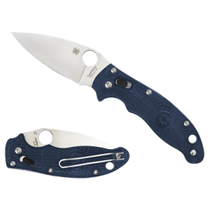 Spyderco C101PDBL2 Manix 2 Lightweight 3.37 in Folding Plain Satin CTS BD1 SS Blade/Dark Blue Bi-Directional Texturing FRCP Handle Includes Pocket Clip