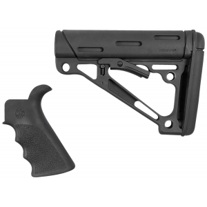 Hogue 15055 OverMolded Combo Kit Black Synthetic with Rubber Overmold, Collapsible Stock, Beavertail Grip with Finger Grooves, Fits Commercial Buffer Tube (Tube Not Included)