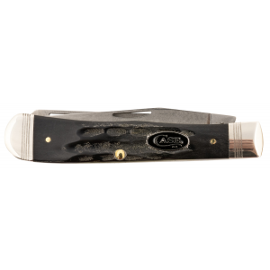 Case 65090 Trapper 3.25 in/3.27 in Folding Clip Point/Spey Plain Stonewashed Satin S35VN SS Blade/Rough Black Jigged Buffalo Horn Handle